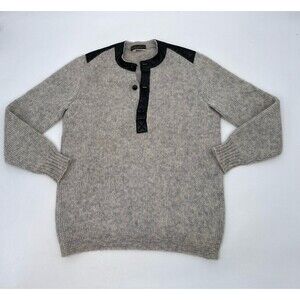 Carroll‎ and Co Sweater Super Alpaca 1/4 Bottom Italian  Gray leather collar